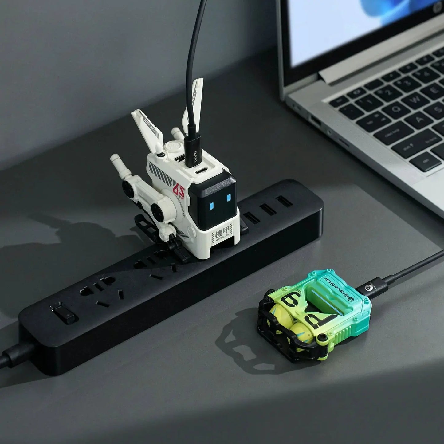 65W GaN Fast Wall Charger - Desktop Charging Station with Mechanical Robot Design for iPhone, MacBook, iPad, Galaxy S23/S24
