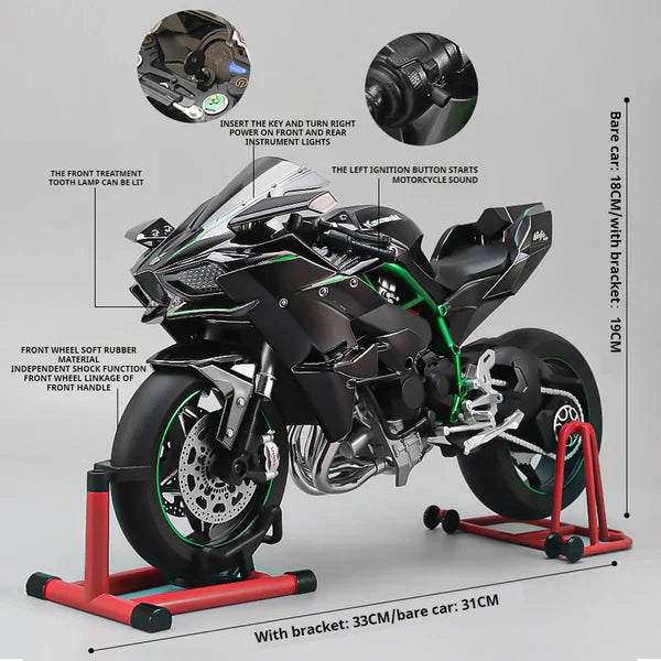 Anyicon 1:6 Scale Kawasaki H2R Motorcycle Model – Ignition-Spray Simulation Alloy Locomotive, Oversized Decorative Display Piece, Perfect Gift