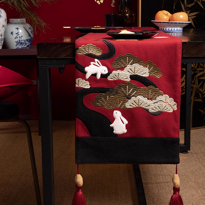 Silk Embroidery Red Table Runner