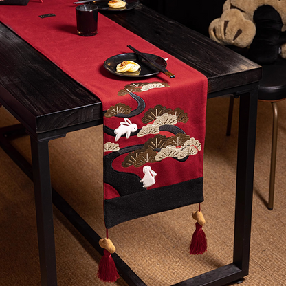 Silk Embroidery Red Table Runner