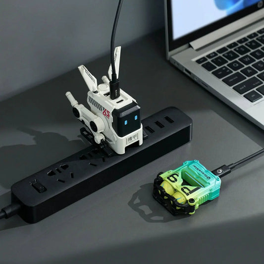 65W GaN Fast Wall Charger - Desktop Charging Station with Mechanical Robot Design for iPhone, MacBook, iPad, Galaxy S23/S24