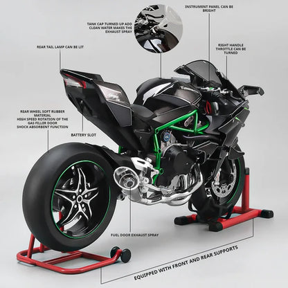 Anyicon 1:6 Scale Kawasaki H2R Motorcycle Model – Ignition-Spray Simulation Alloy Locomotive, Oversized Decorative Display Piece, Perfect Gift