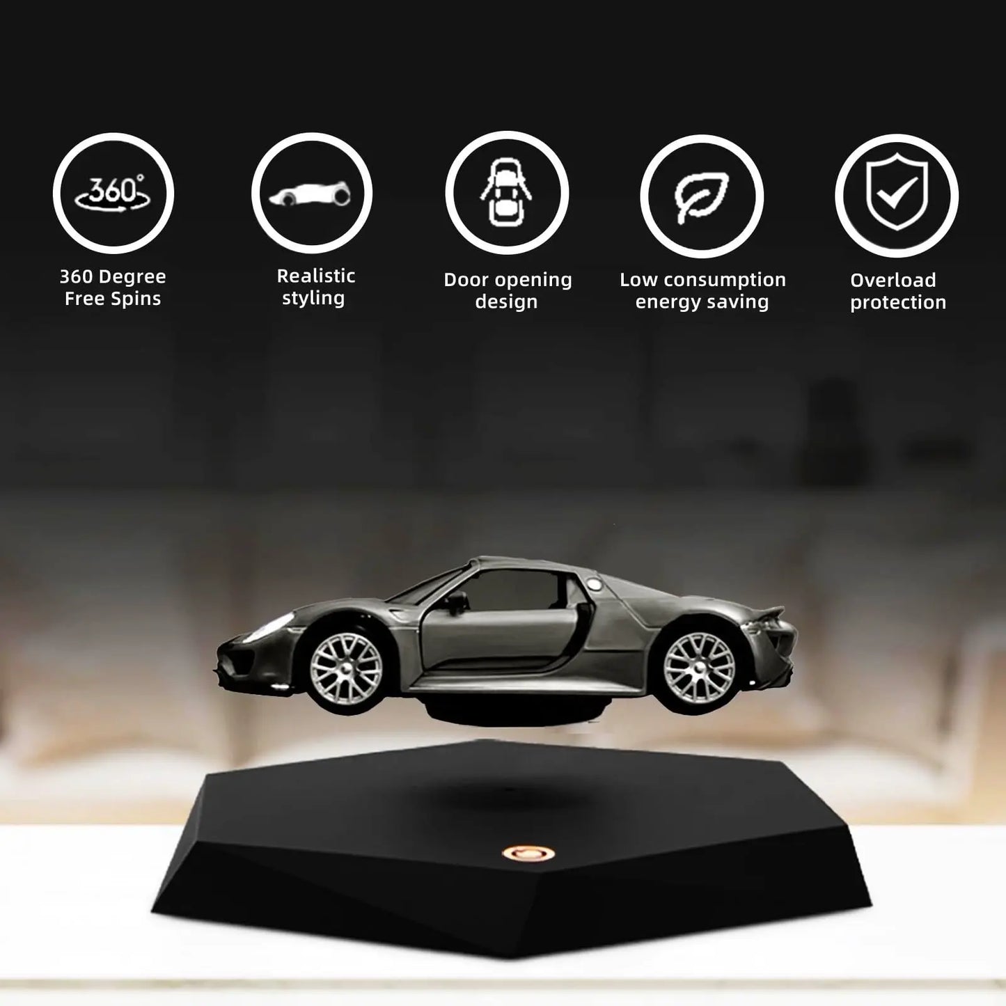 Magnetic Levitating Sports Car Display - 360° Auto-Rotating Floating Model for Desk | Science Decor & Gift for Adults
